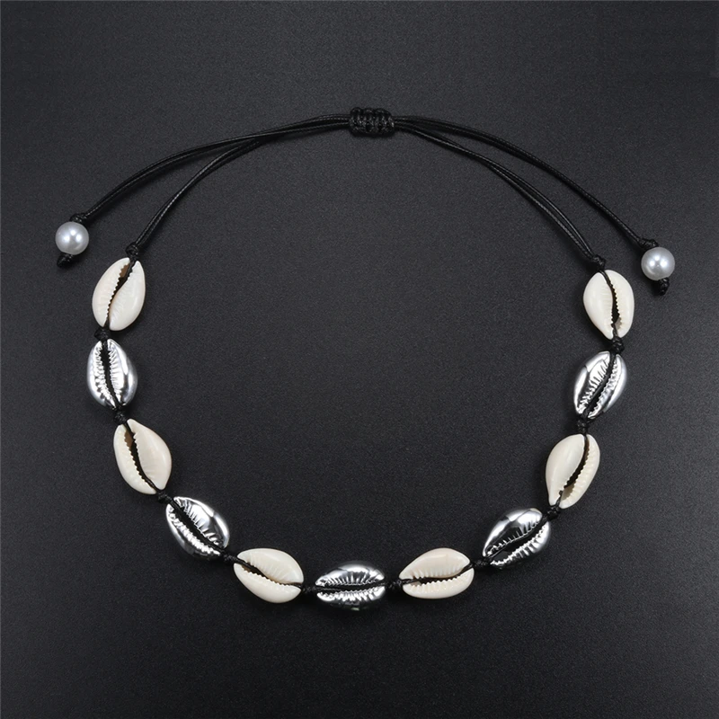 Модные естественные ракушки ожерелье для женщин Золото серебро ракушка Черная