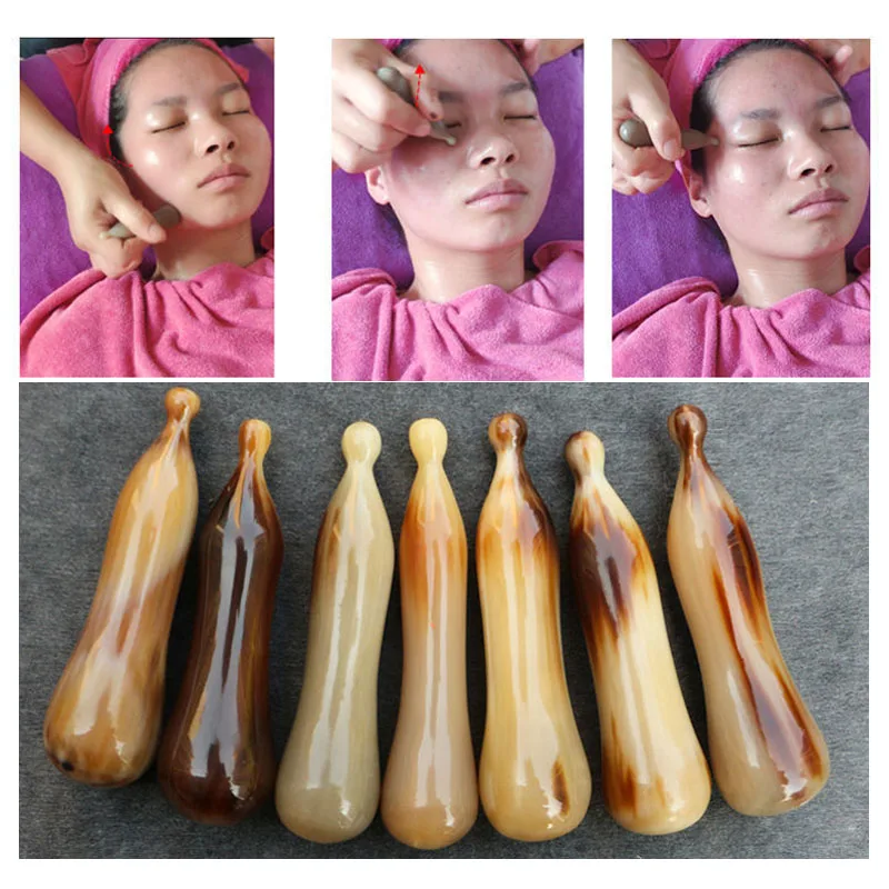 1Pcs Natural Yak Horn Massage Wand Face Eye Acupuncture Point Stick Physiotherapy Reflexology Skin Beauty Gua Sha Tool - купить по