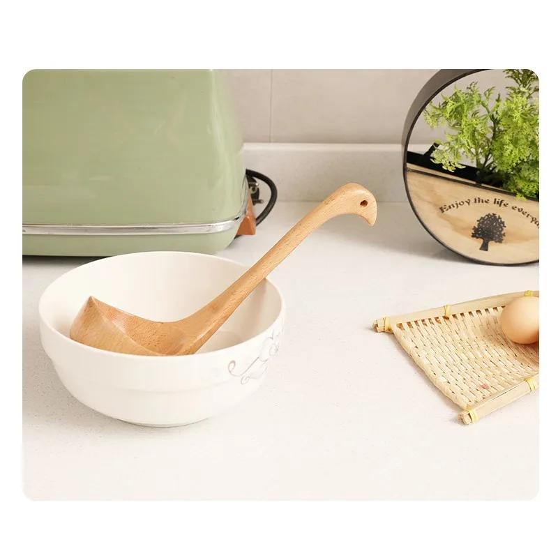 

New Creative Swan Wood Beech Soup Spoon Long-handle Standable Soup Spoon Kitchen Cooking Tool Tableware High Quality