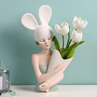 girl figurines flower vase planter pot resin desktop bedroom desk sculpture