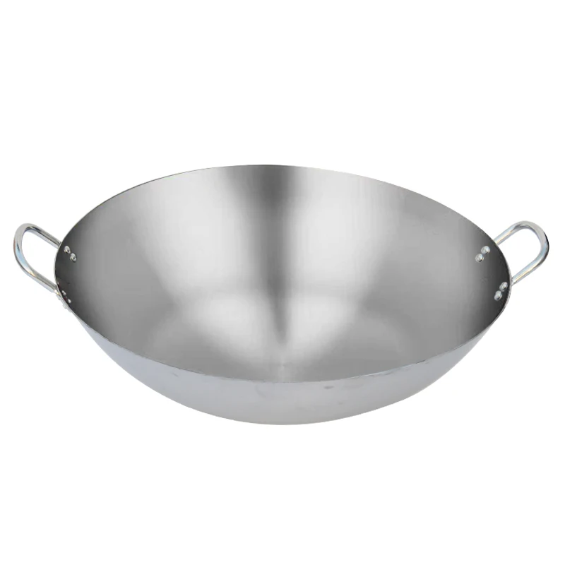 only pot Утюг без покрытия Woks двойной ухо Газовая Плита горшок ручной работы огромная Ручная ковка вок с бинауральной 32-40 см шеф-повара жарить вок с крышкой - Цвет: only pot