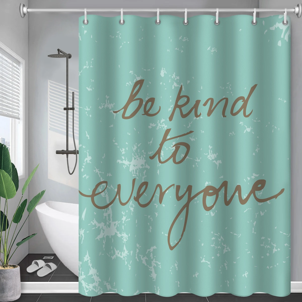 

Words Printed Long Shower Curtain Bathroom Accessories Tropical Waterproof Curtain Hooks Duschvorhang Bathtub Decor Curtain Rail