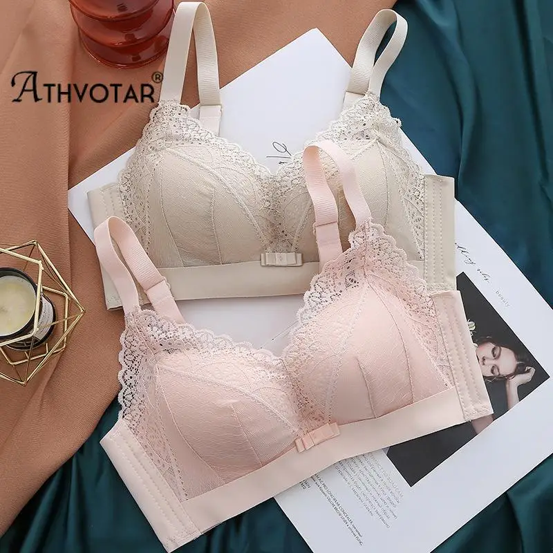 

ATHVOTAR Women French Lace Bra Lingerie Sexy Gather Soft Push Up Bra Breathable Adjustable Elastic Women Brassiere Underwear