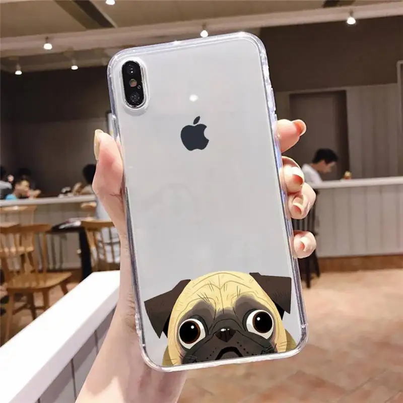 

Pug Dog cute French Bulldog Phone Case Transparent soft For iphone 5 5s 5c se 6 6s 7 8 11 12 plus mini x xs xr pro max