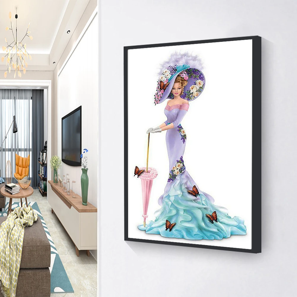 

DIY Resin Purple Dress Lady Picture Full Drill Round Diamond Painting Kit Mosaic Room Decoration
