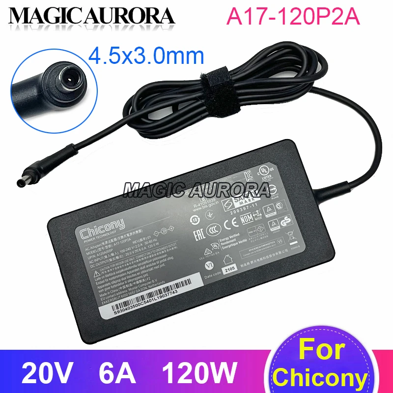 CHICONY A17-120P2A For MSI CF63 THIN MS-16R5 Laptop Charger A12A055P 20V 6A 120W Power Supply Adapter 4.5x3.0mm With One Pin