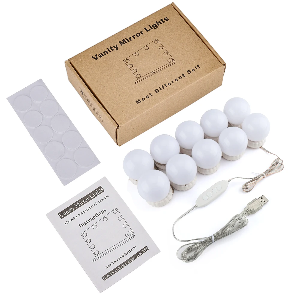 10 light bulbs Светодиодный светильник-зеркало для макияжа, 30 видов яркости, голливудский туалетный светильник, настенный светильник, Настольный светильник, туалетный столик, ванная комната - Цвет: 10 light bulbs
