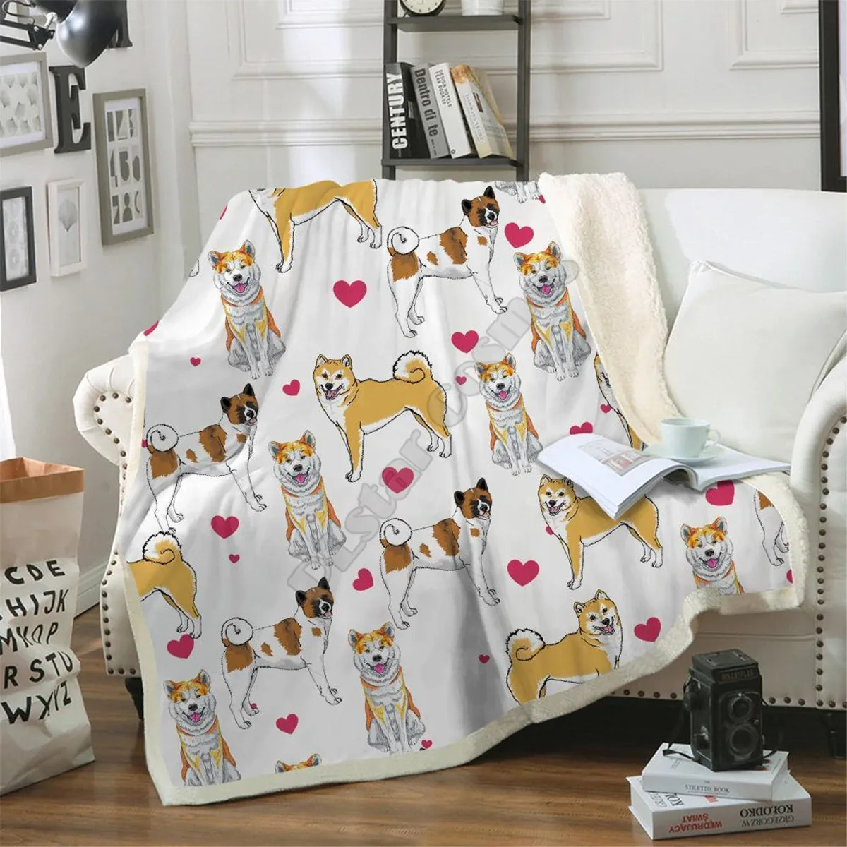 

Love Akita Cozy Premium Fleece Blanket 3D printed Sherpa Blanket on Bed Home Textiles