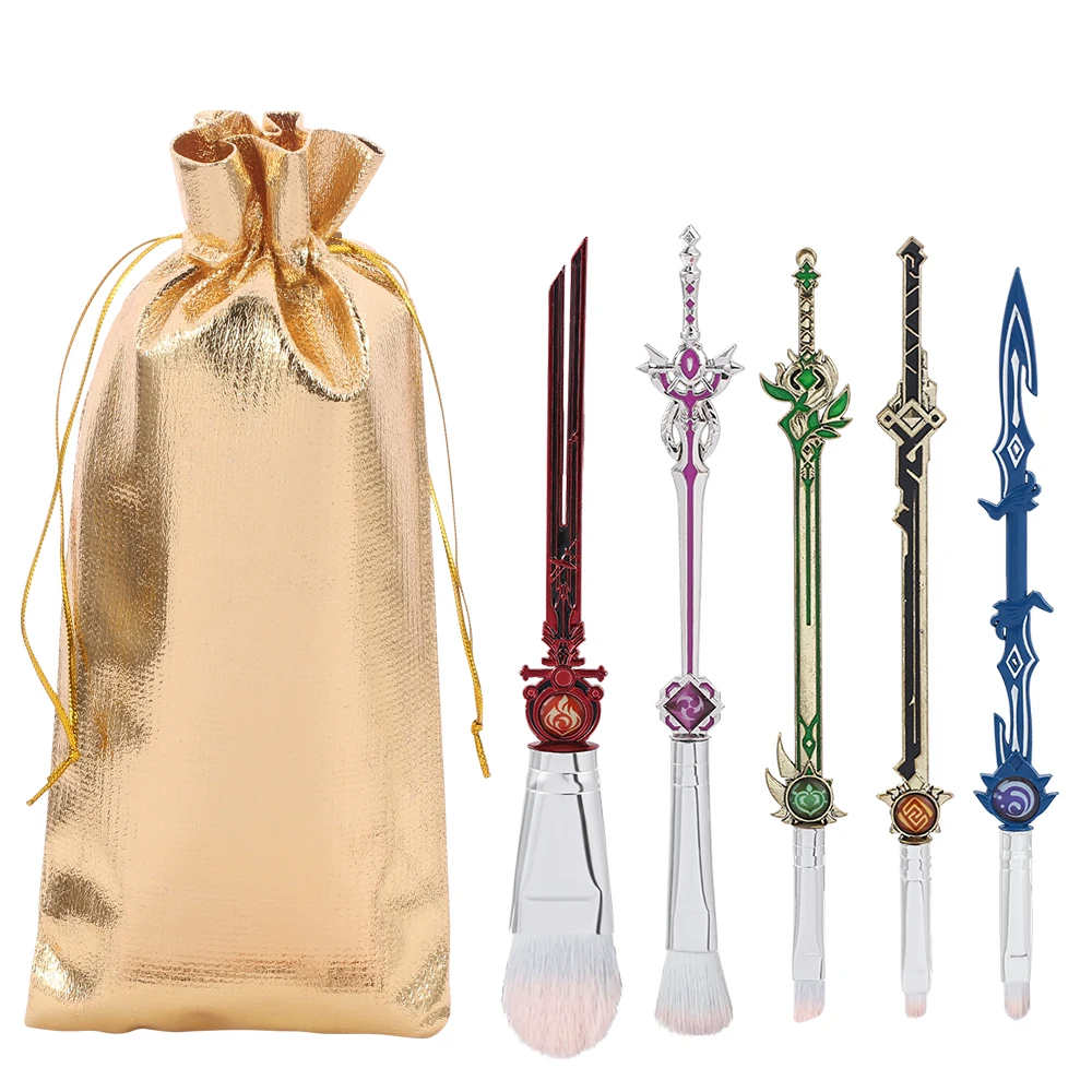 

5pcs/set Genshin Impact Makeup Brushes Set Tool Facial Foundation Eyeshadow Eyebrow Lip Brush Beauty Make up Tool Kit