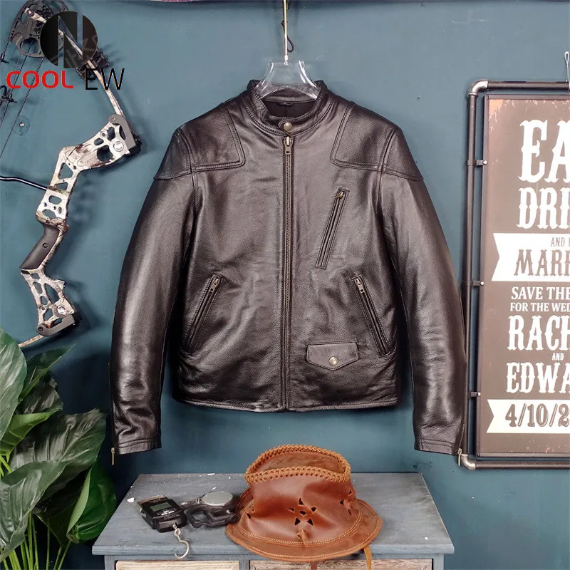 

Free shipping.sales cheap black men real leather jacket.classic us style cool cowhide coat.slim short motor biker leather cloth