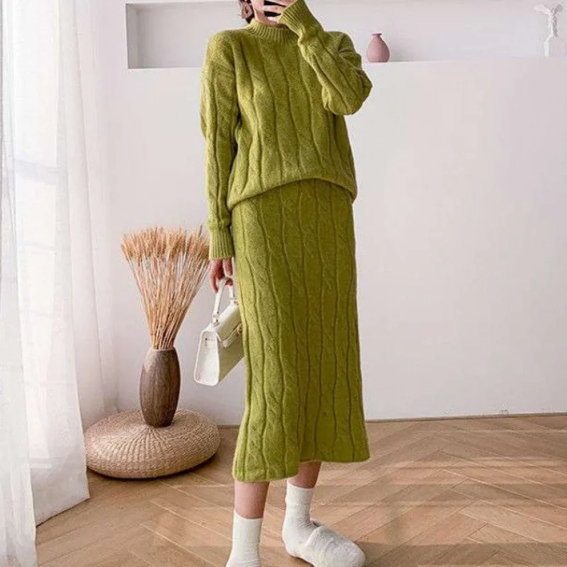 JSXDHK нового размера плюс для осени и зимы Вязанная Женский комплект 2 шт. розовый