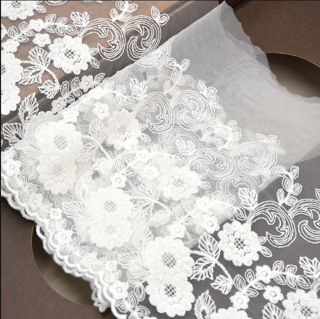 Белая хлопковая кружевная лента 2 метра вышитая отделка ткань для свадебного