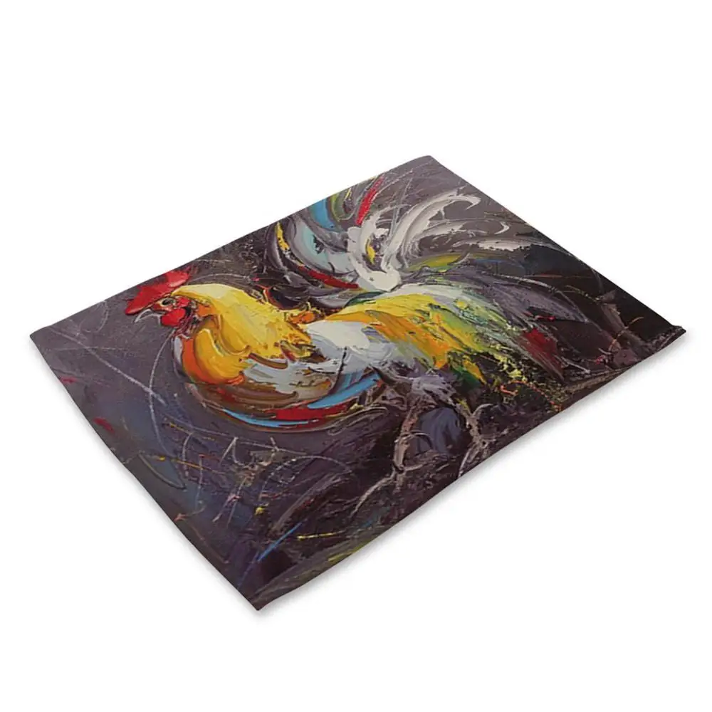 

Rooster Color Oil Painting Style Dining Table Heat Insulation Mat Placemat Decor
