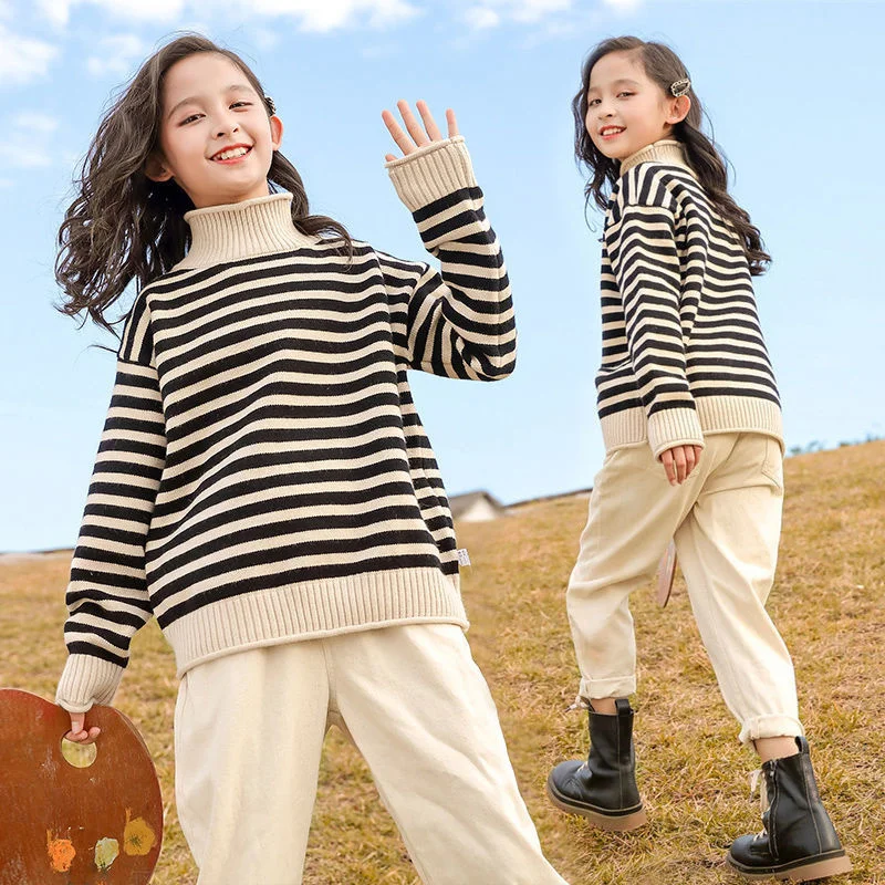 

Autumn Striped Turtleneck Sweater Pullover Shirt Sweaters For Teenage Girls Jumpers Pullovers Fashion Children Blouse School