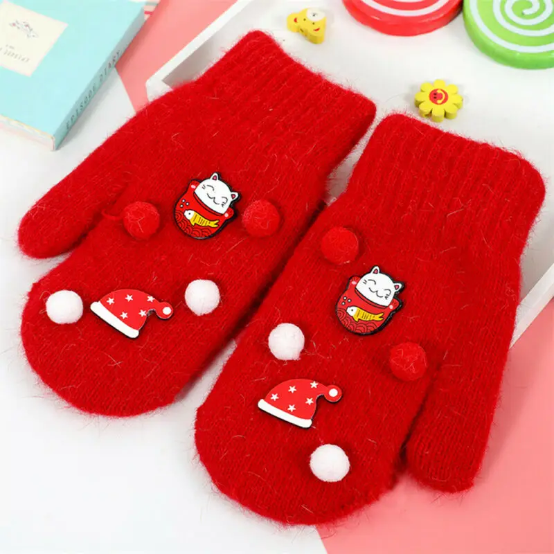 

4 Colors Winter Boys Girls Knitted Gloves Warm Full Finger Mittens Gloves For Children Toddler Kids 6-12Y