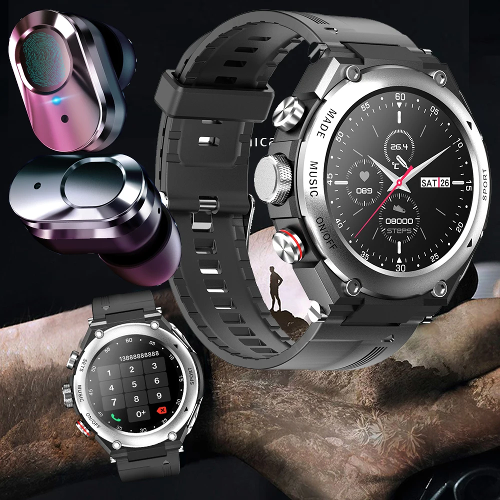 Смарт часы мужские 2021 Bluetooth звонки TWS Наушники DIY Watch Face T92 спортивные температура
