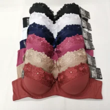 Women's Sexy Bra Lace Full Cup Push Up Underwear Floral Pattern Solid Color Brassiere Adjusted Strap Lingerie Underwire Bralette (2)