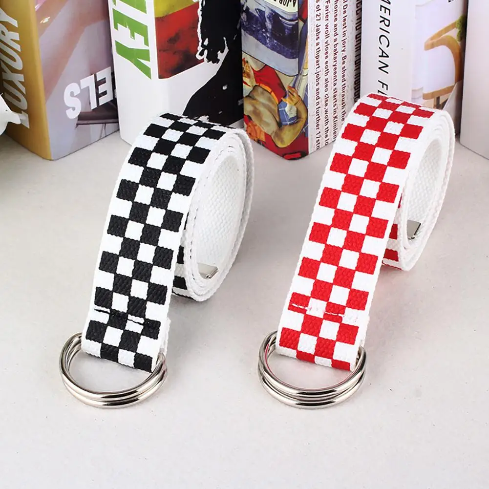 

Belt riem fashion casual men's and women's chessboard canvas D ring belt plaid belt durable strong cute belt