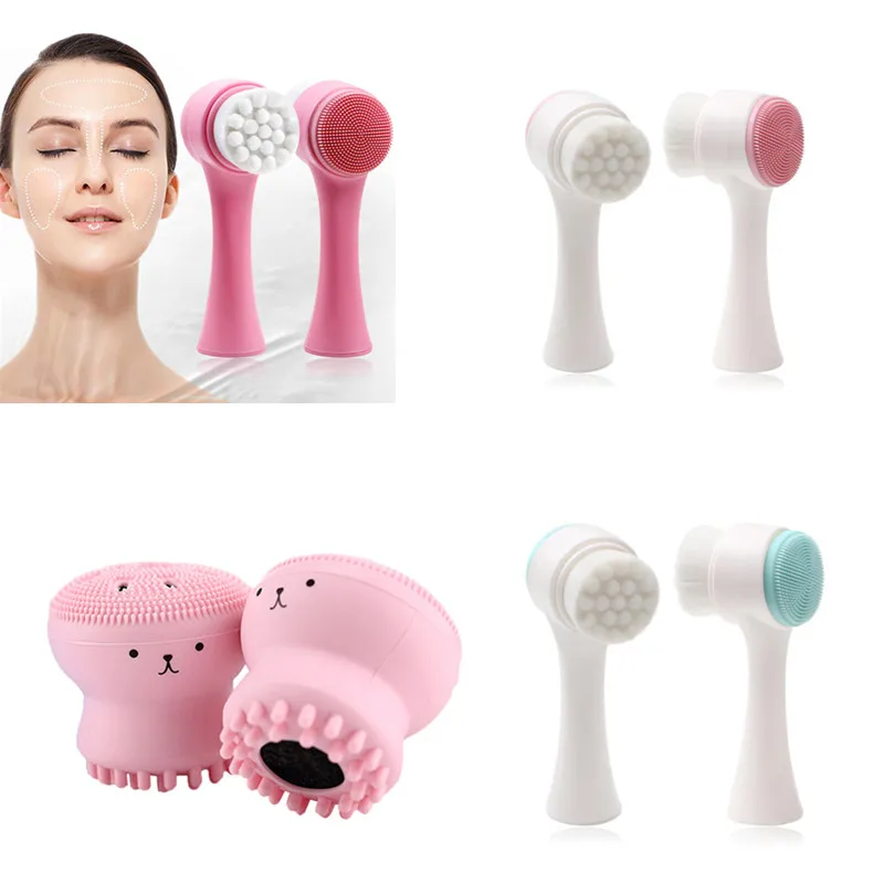 Двухсторонняя силиконовая щётка для очищения лица/милые животные Осьминог 3D