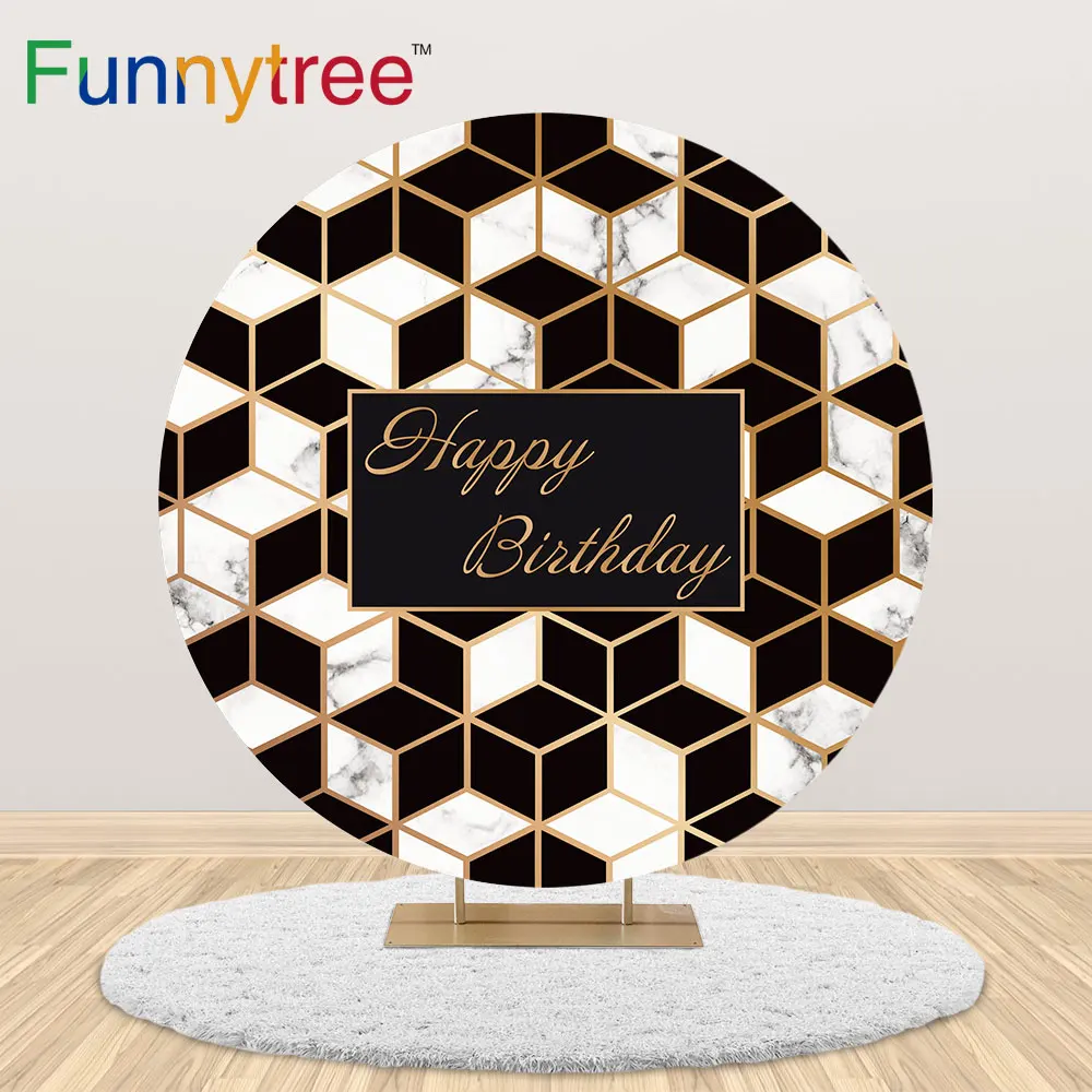 Круглая мозаика Funnytree с мраморным рисунком для дня рождения черного и белого