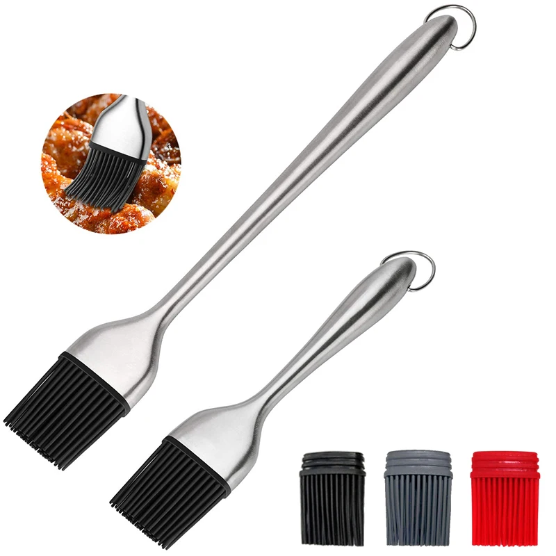 

Silicone BBQ Basting Brush with Stainless Steel Handle Barbecue Tools Bread Cook Brushes Kitchen Accessories Camping Tools