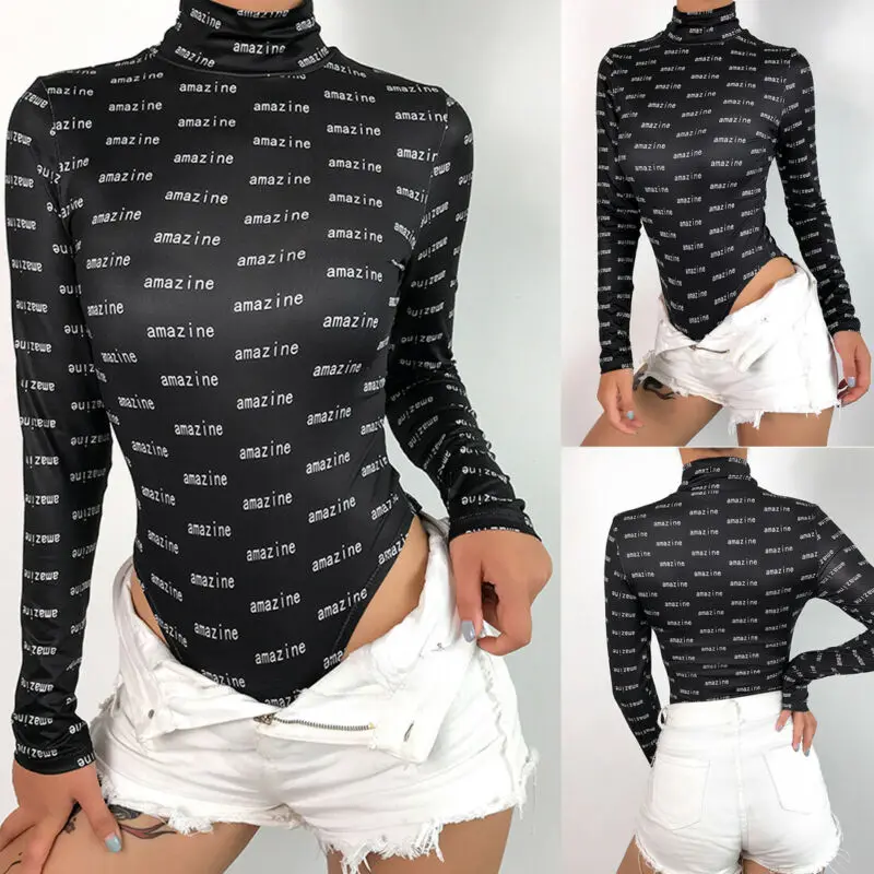 Лидер продаж женские чарующие боди с высоким воротником комбинезон длинными