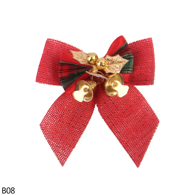 B08 8*8cm Christmas Bow With Mini Bells Christmas Tree Grid Bowknot Ornament for Xmas New Year Party DIY Gift Wrapping Decoration 8z - Цвет: B08