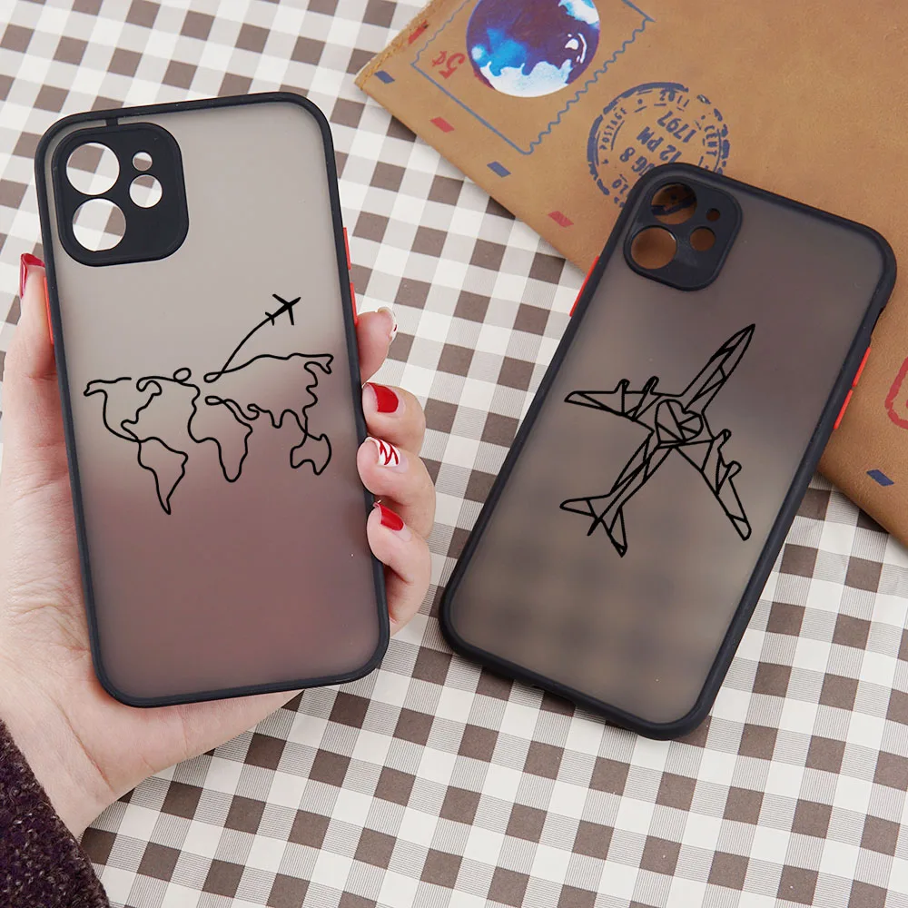

Simple Travel Map Airplane Abstract Phone Case for iPhone 11 12 13 Pro Max Mini Back Cover for iPhone XR X XS Max 7 8 6 6S Plus