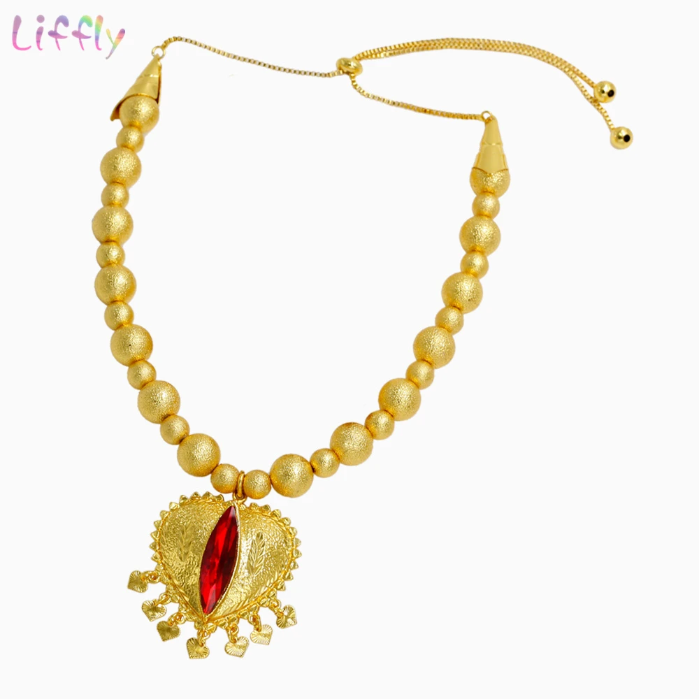 Дубай ювелирные наборы красный кристалл ожерелье Золотое кольцо серьги браслет