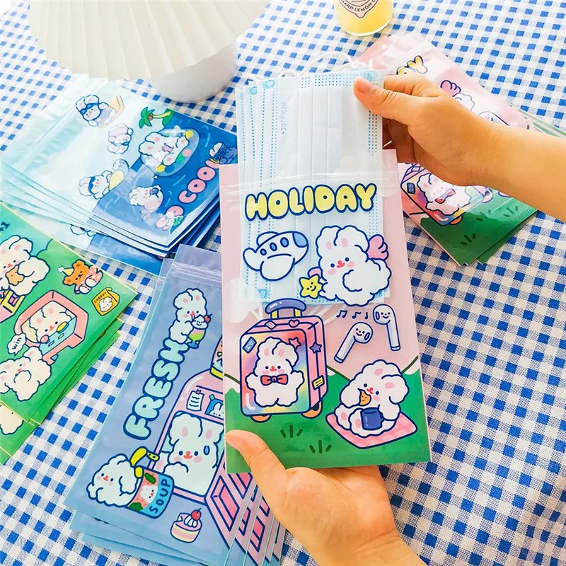 

Milkjoy Cute Transparent Mask Storage Bag Cartoon Print Summer Bentoy Travel Accessories Cosmetic Stationery Organizer for Girls