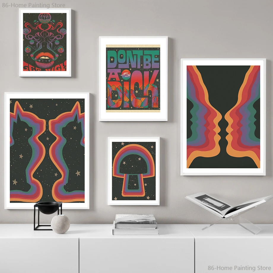 

Vintage Canvas Painting Children Bedroom Home Decoration Psychedelic Mushroom Tarot Card Boho Posters Room Decor Picture Prints