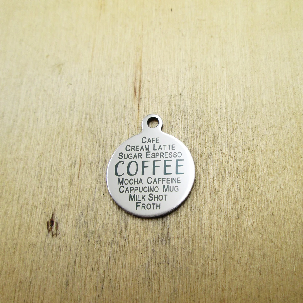 10 шт./лот кофе слово коллаж из нержавеющей стали подвески лазерной гравировкой DIY