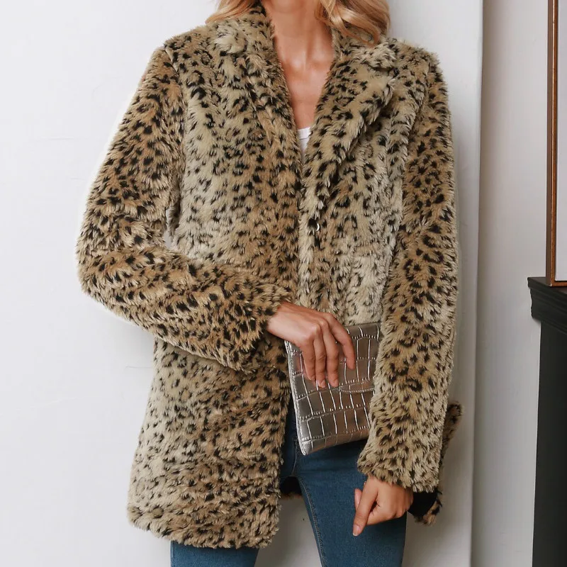 Леопардовое искусственное меховое пальто для женщин на осень и зиму плотное