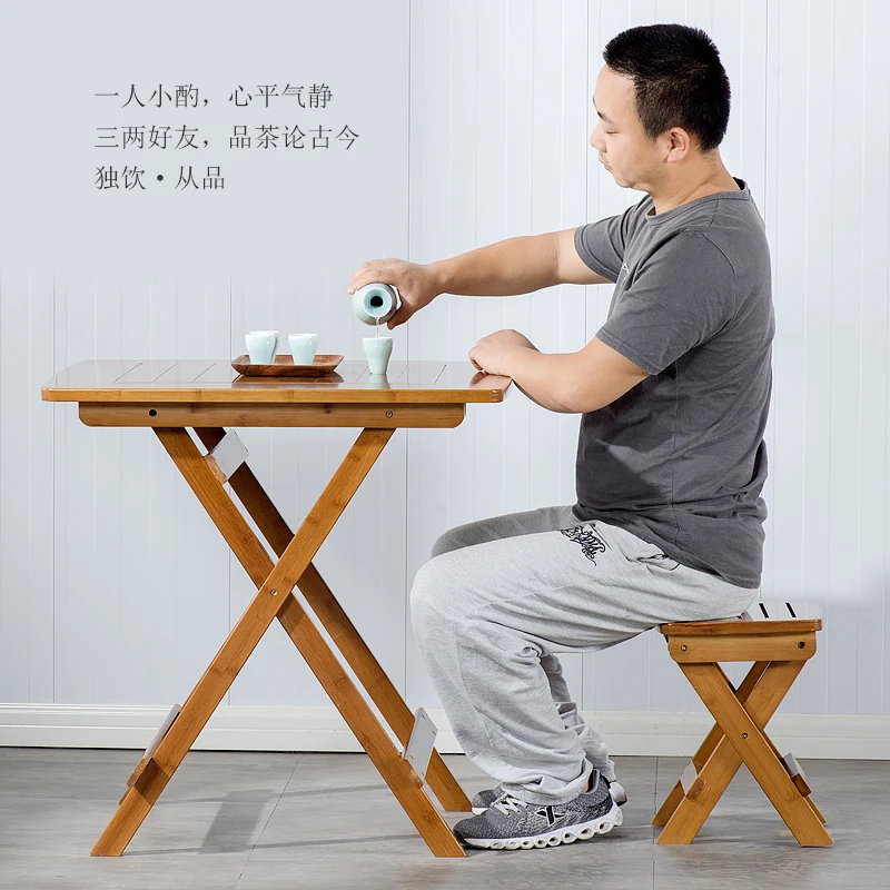 

The Portable Folding Table Bamboo Wood Contemporary And Contracted Small Family Eat Table Home Leisure Square Table