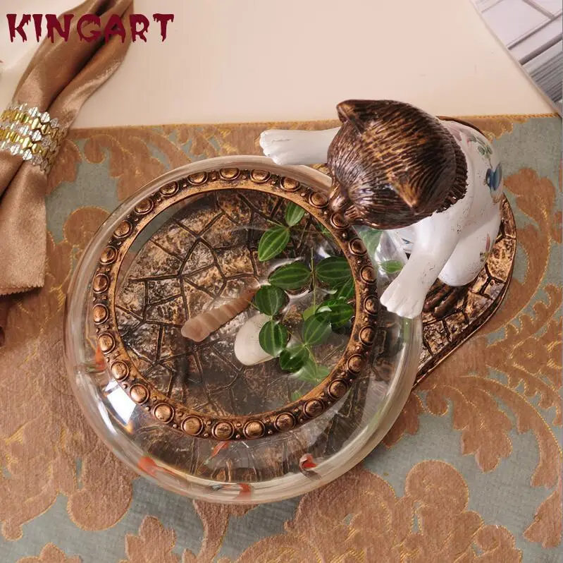 

American Pastoral fishing Cat Goldfish Aquarium Vase Desktop Decoration Personality European Animal Fish Ornament 14501