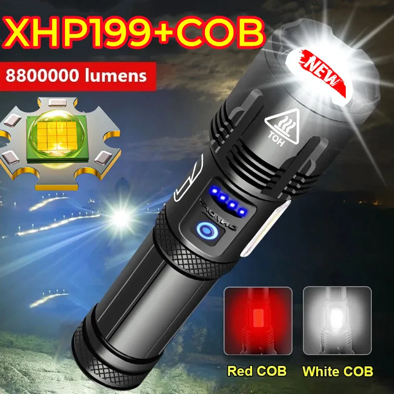 Фонарик XHP199 светодиодный 16 ядер функция внешнего аккумулятора фонарик с