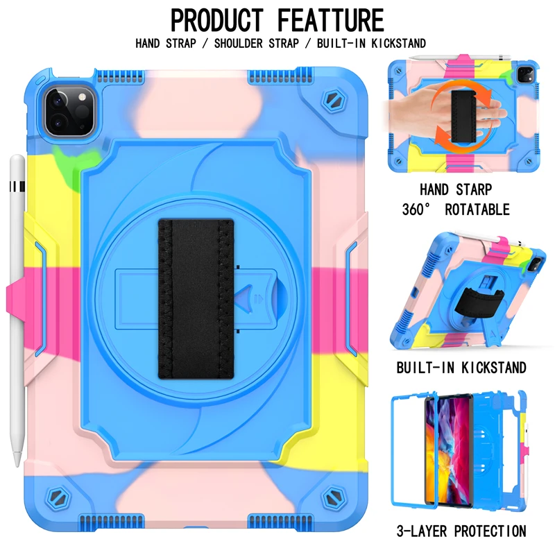 

Cover For Apple IPad Pro 11 Inch 3 in 1 Heavy Duty Handle Stand Strap Kids Shockproof Pro 2018 2020 11 Inch Tablet Case Coque