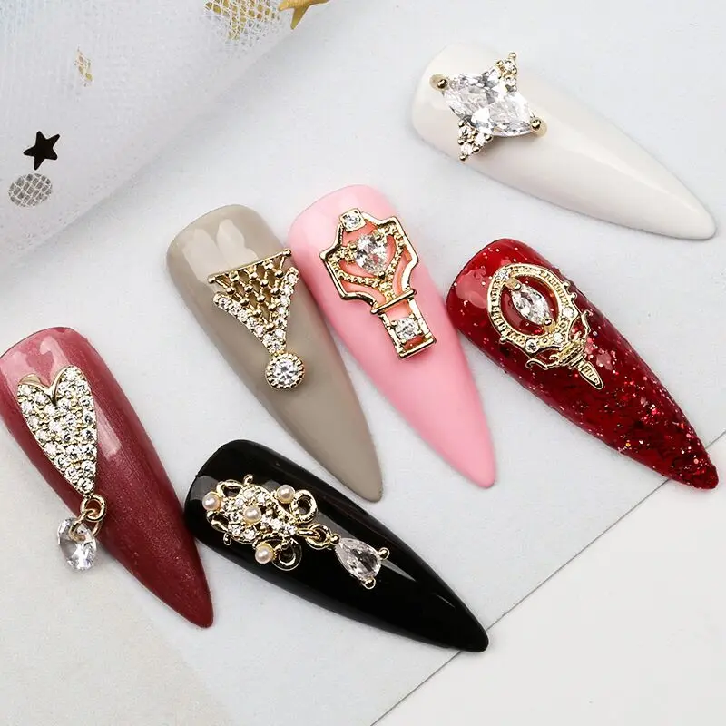 20 шт./упак. Классическая Подвеска Шарм Циркон 3D нейл-арта украшения золотой сплав