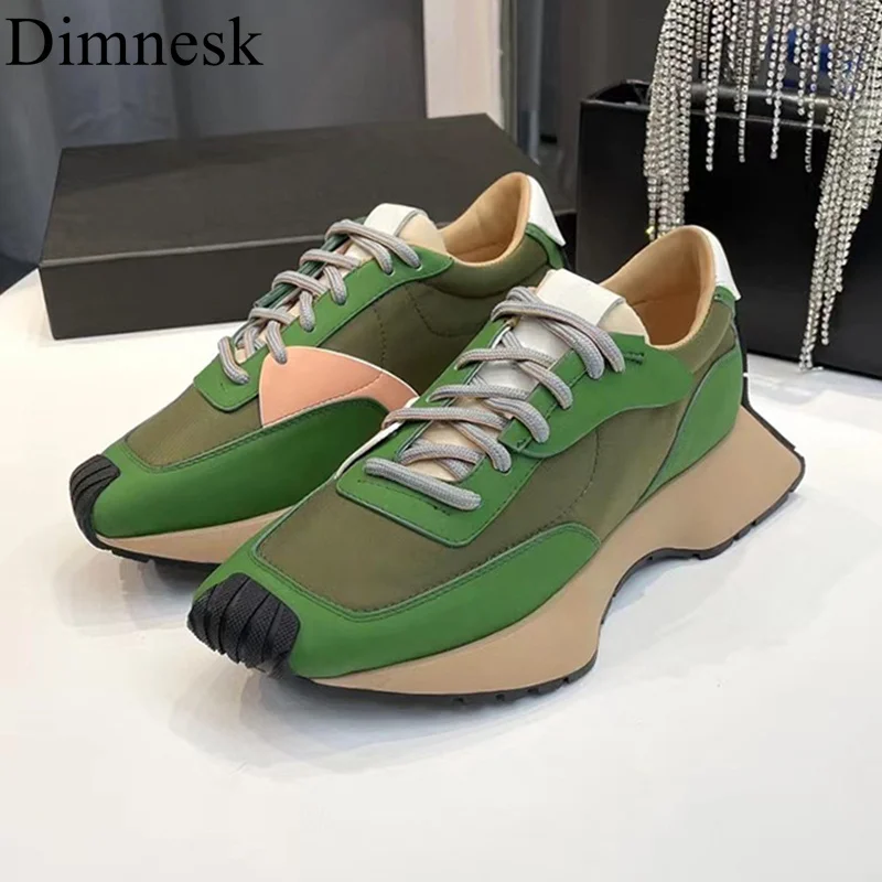 

High Quality Platform Casual Shoes Women Flat Thick Sole Mixed Color Patchwork Sneakers Women Trainers Lace Up Running Shoes
