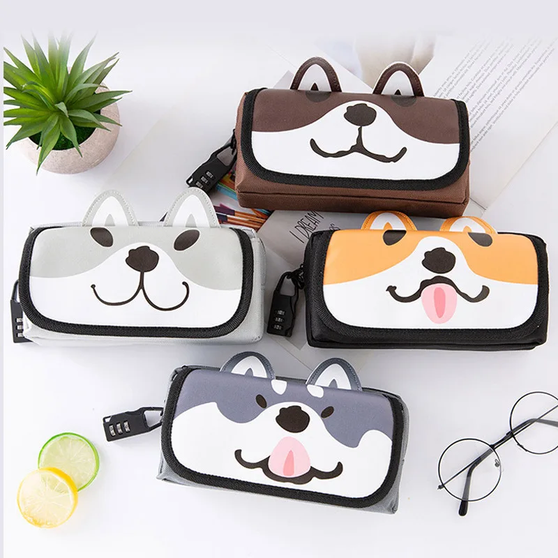 

Creative Code Lock Pencil Case Cute Cartoon Boy Student Stationery Box Multifunctional Large Capacity Double Zipper Pencil Case