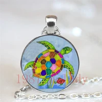 colorful turtle animal creative vintage photo cabochon glass chain necklacecharm women pendants fashion jewelry gifts