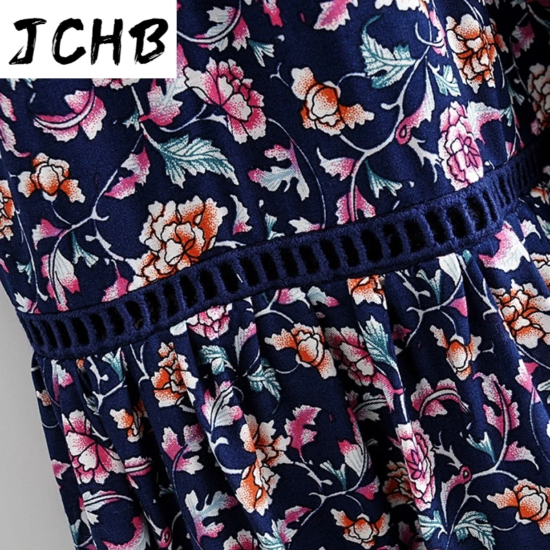 

JCHB Boho Style Floral Print Long Skirt Women Summer Beach Skirts High Waist Vintage Pleated Skirt Loose Bottoms Mujer Faldas