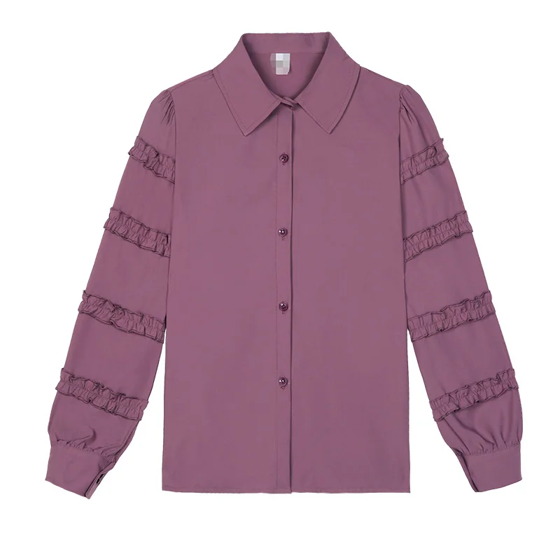 

Shirt female long-sleeved 2020 spring new Slim ruffled retro Hong Kong flavor chic spring
