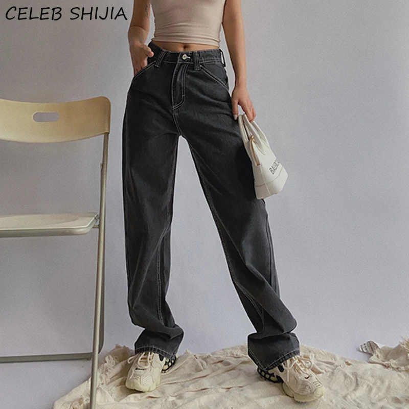 

5XL Black Gray Denim Jeans Woman Boyfriend Straight Leg Pants Female Clothes Spring Streetwear High Waist Baggy Jeans Women