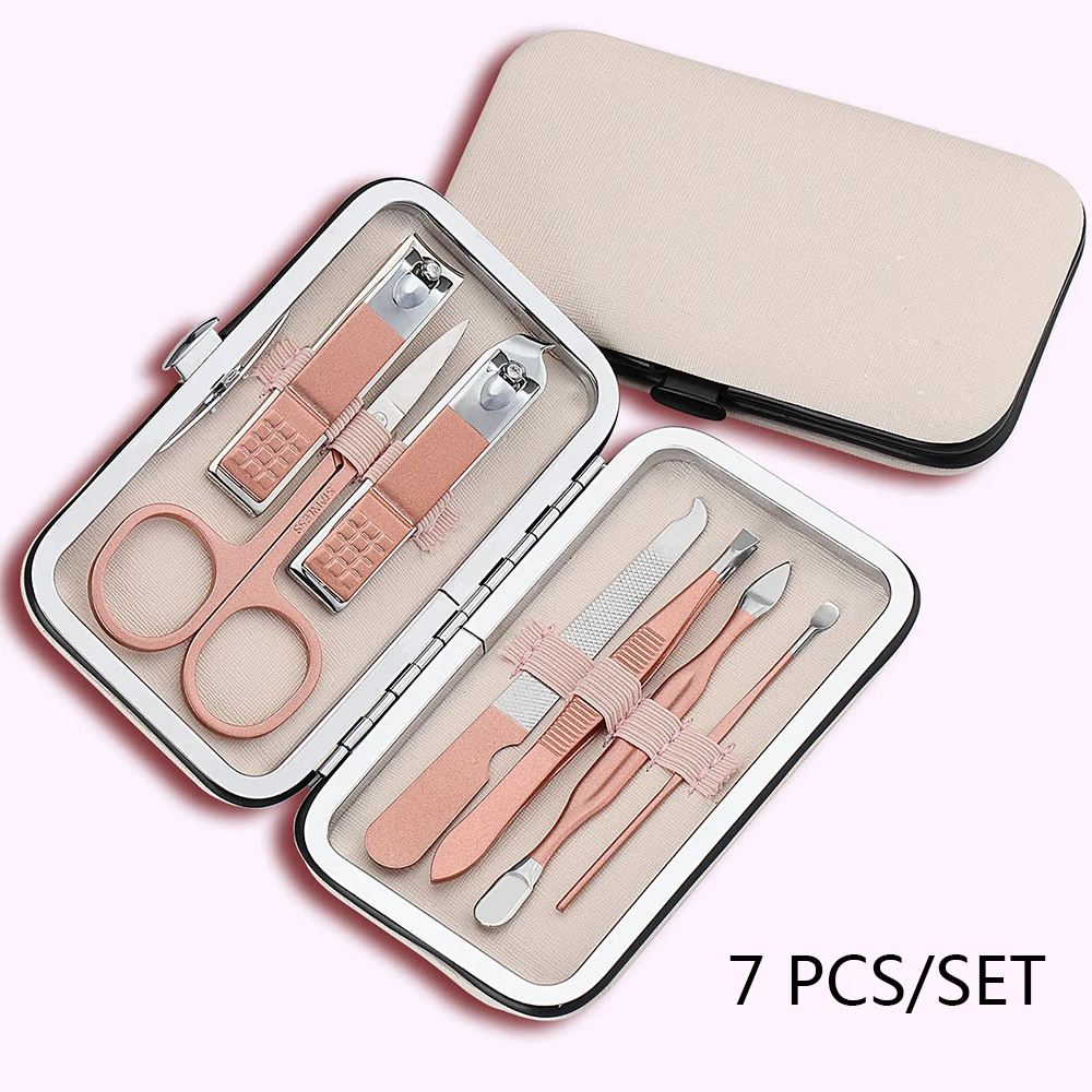7pcs set 4/7/10/12/16/18 наборы из нержавеющей стали для маникюра, машинка для стрижки резак триммер уха Палочки Уход за лошадьми комплект ножницами для педикюра, комплект инструментов для маникюра - Цвет: 7pcs set