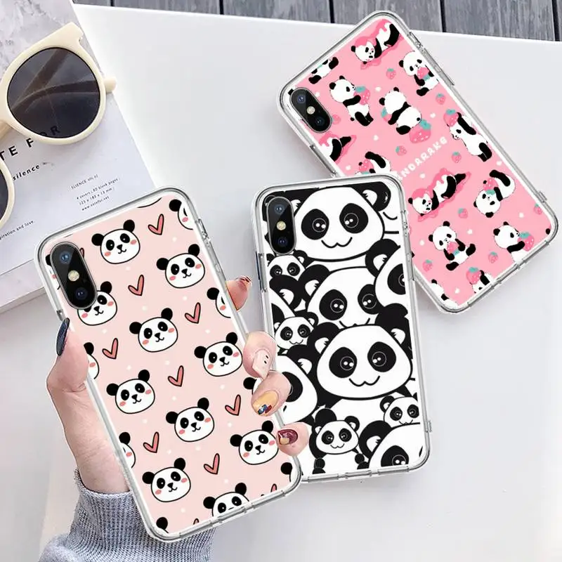 

Lovely cute cartoon panda Phone Case Transparent for iPhone 6 7 8 11 12 s mini pro X XS XR MAX Plus