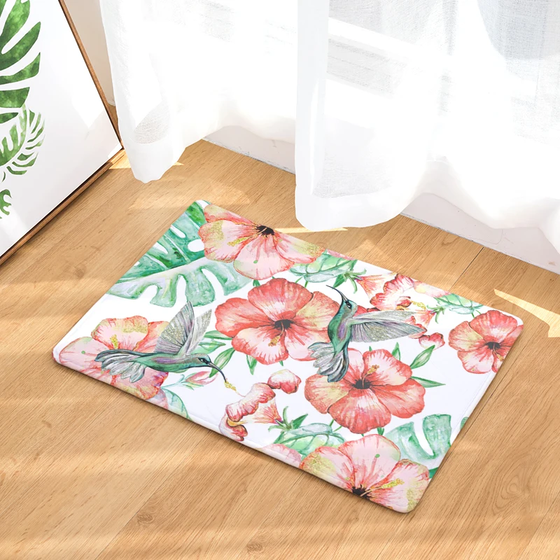 Tropical Flower Print Living Room Entrance Doormat Plam Leaf Kitchen Absorbent Carpet Home Decor Bathroom Rectangle Rugs | Дом и сад