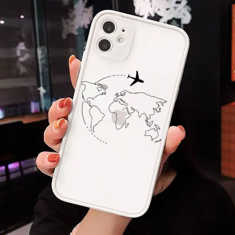 

Airplane world map travel line Phone Case Clear matte transparent For white iPhone 7 8 x xs xr 11 12 pro plus max mini Funda