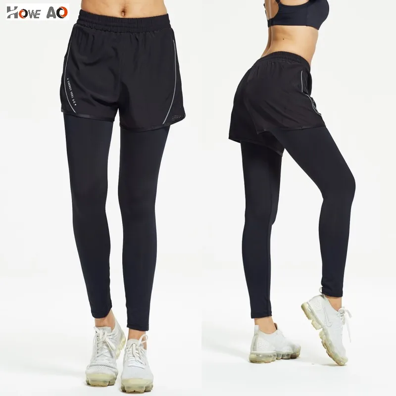 

HOWE AO Fake Two Yoga Pants for Women Sports Leggings Gym Jogging Fitness Sport Womens Compression Woman Running Workout pants