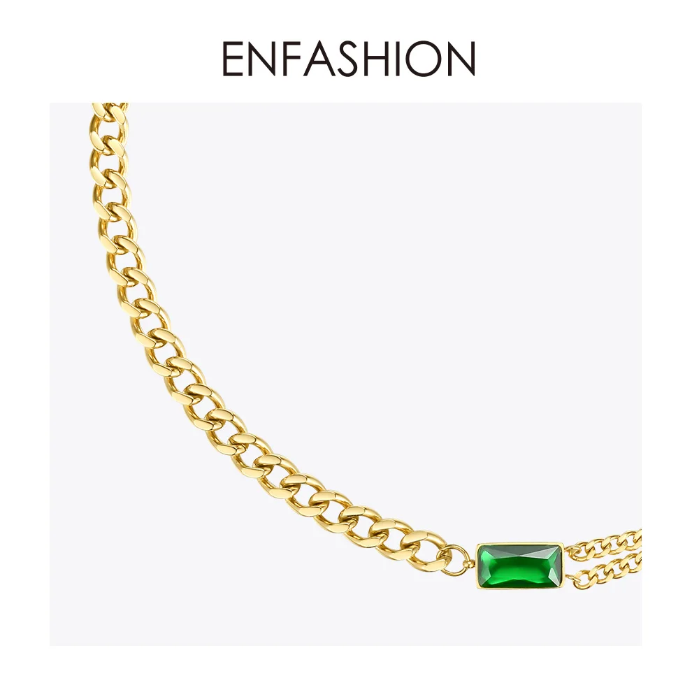 Женское колье с зеленым камнем ENFASHION ожерелье чокер золотого цвета подвеской из